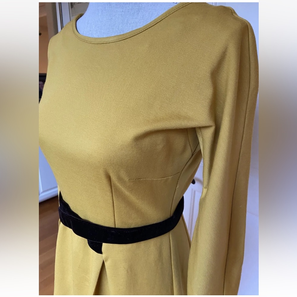 Anthropology Girls From Savoy Dress Mustard Yellow Fit & Flare 3/4 Sleeve XS - Picture 5 of 7